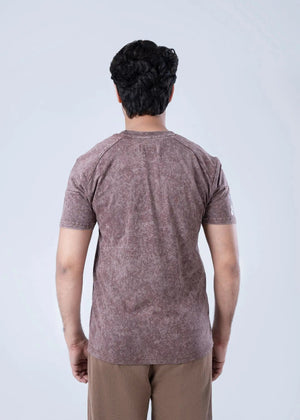 Men's cotton jersey t-shirt back view in brown with crew neck and short sleeves.