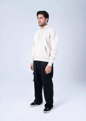 Stone fleece pullover hoodie with drawstring hood and long sleeves