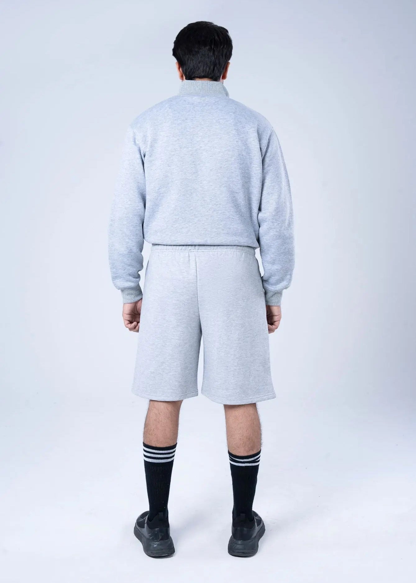 KNITTED CASUAL SHORT GREY MELANGE - GTS-B4325