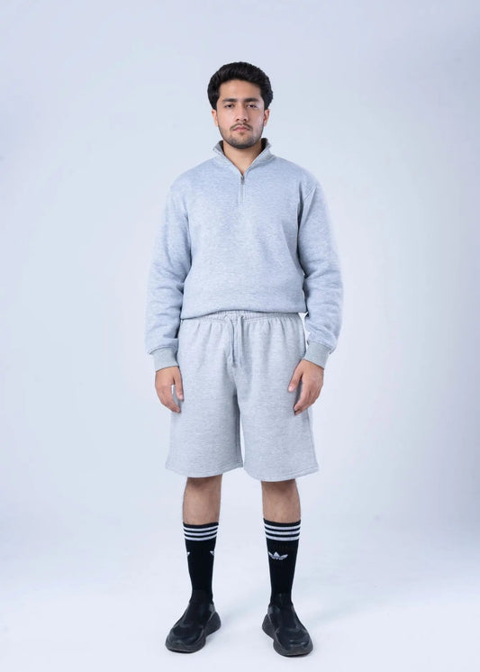 KNITTED CASUAL SHORT GREY MELANGE - GTS-B4325