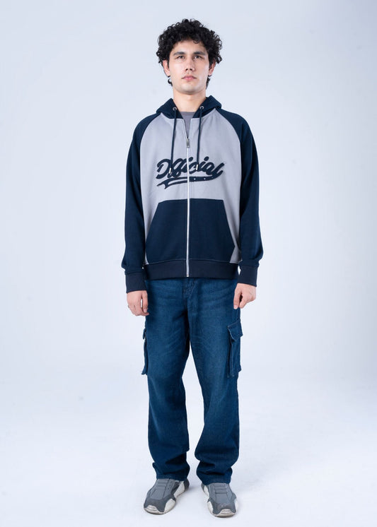 PULL OVER HOODIE KNITTED NAVY & GREY - GTS-B4295