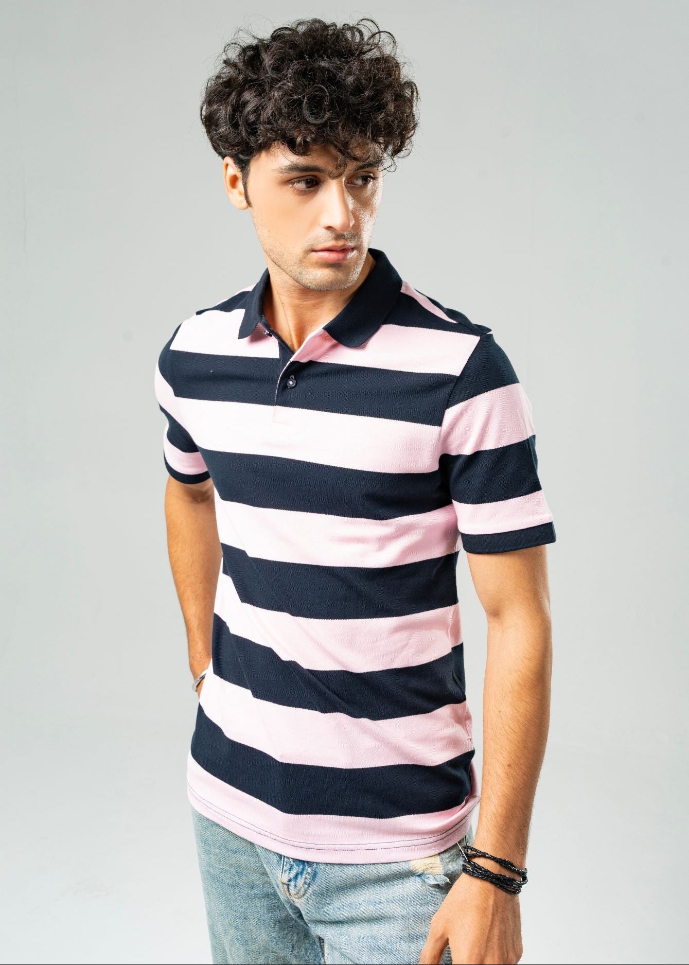 Picture of GTS-B4226 POLO SHIRT H/SLV PINK STRIPE - Chenone Official - Online Shopping