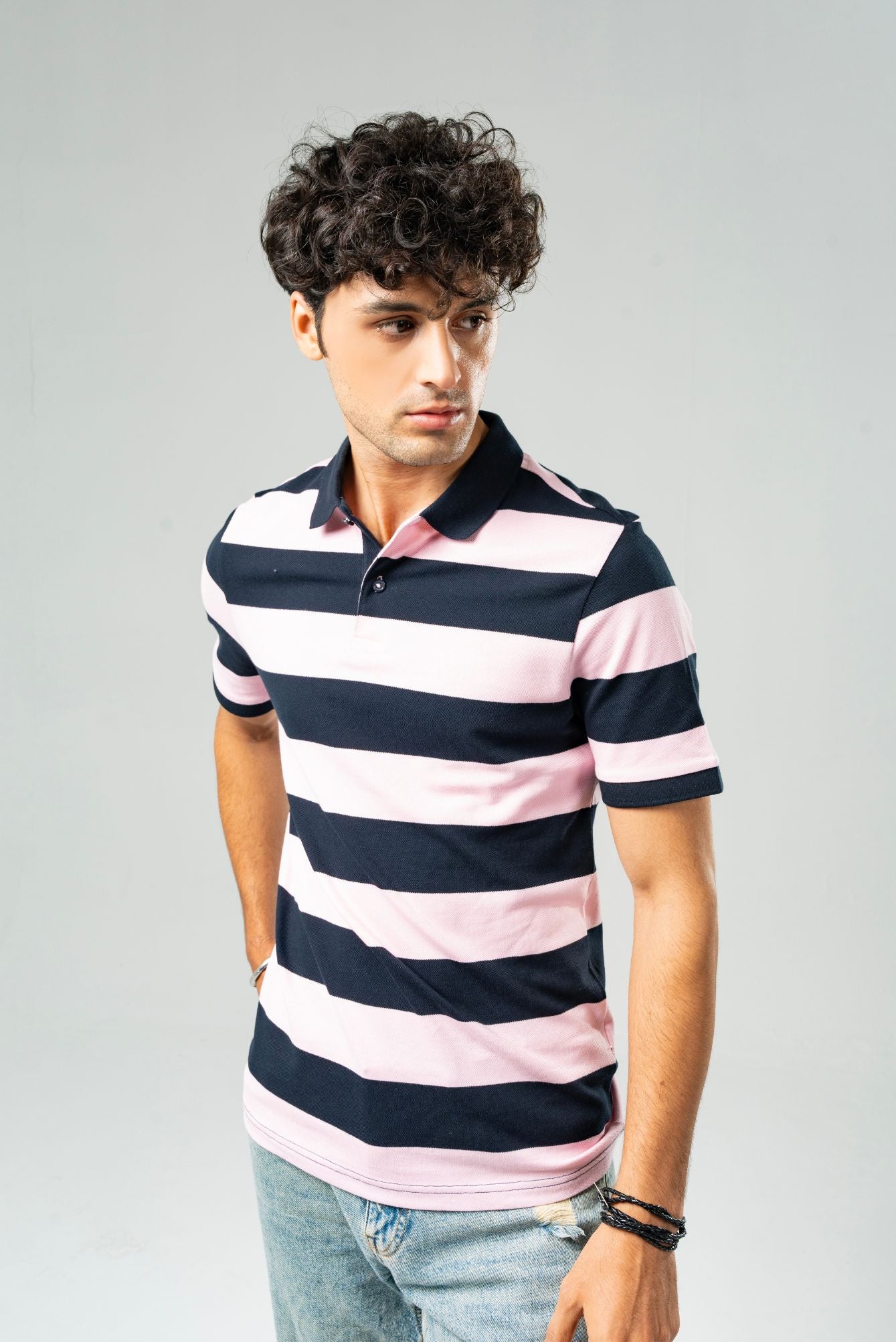 Picture of GTS-B4226 POLO SHIRT H/SLV PINK STRIPE - Chenone Official - Online Shopping