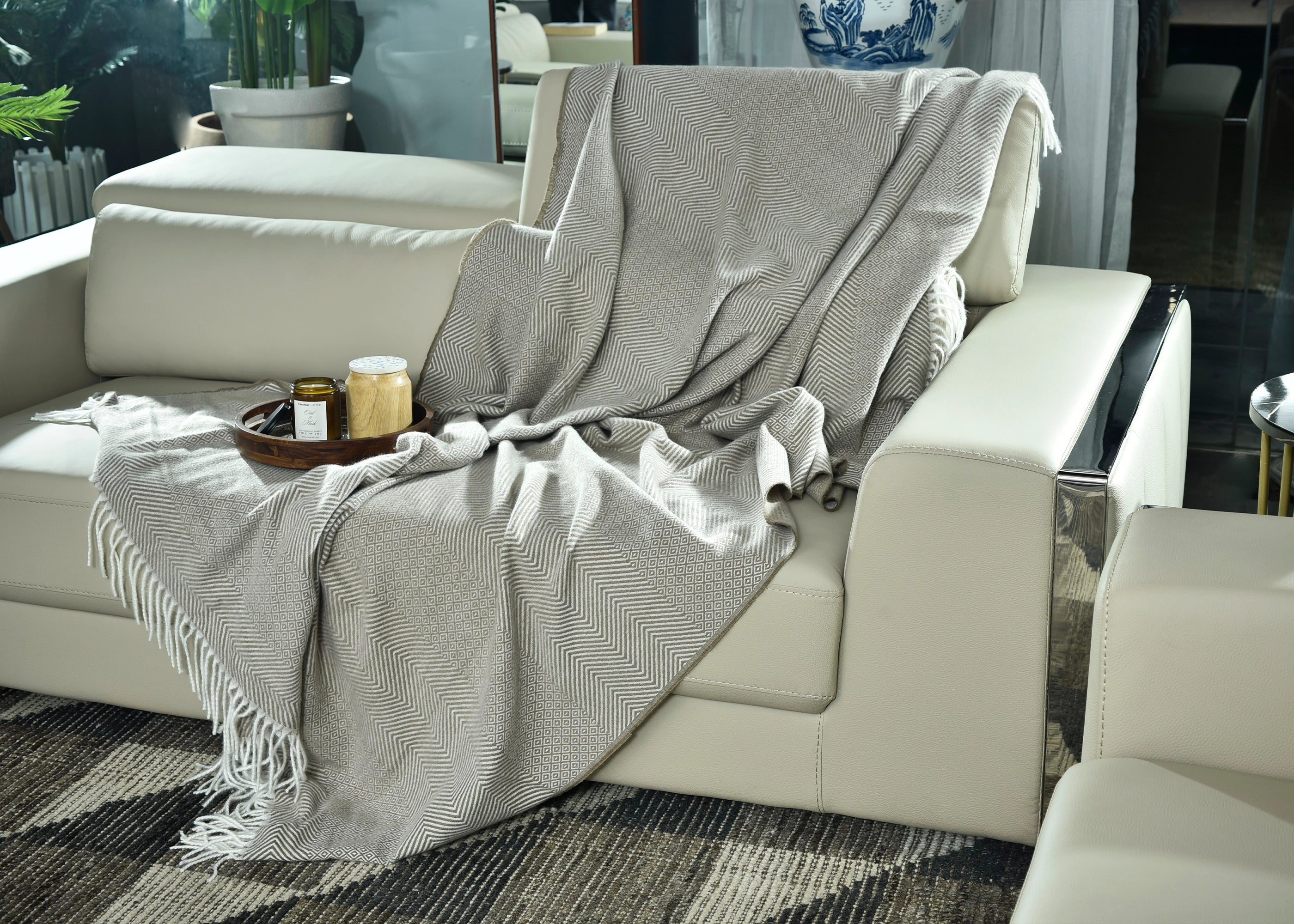 LIGHT BROWN KNITTED THROW-25 - S-FYZ397