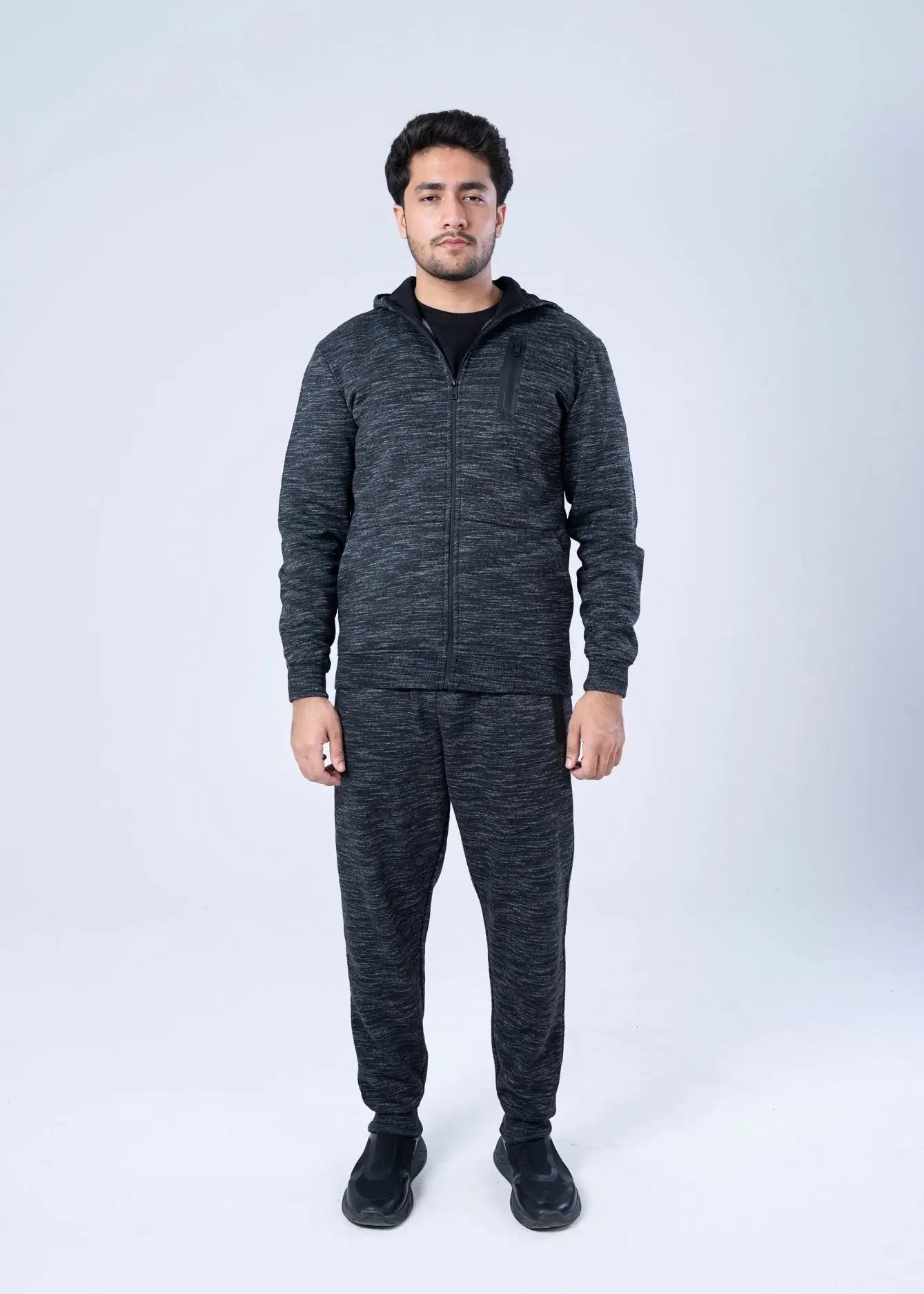 PULL ON TROUSER KNITTED BLACK MELANGE - GTS-B4306