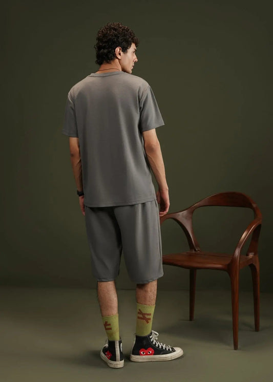 KNITTED CASUAL SHORT CHARCOAL GREY - GTS-B4322