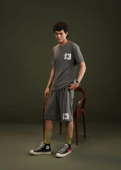 KNITTED CASUAL SHORT CHARCOAL GREY - GTS-B4322