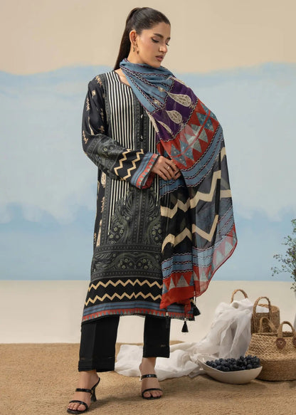 3 PCS SUIT BLACK PRINTED - LDS-6960