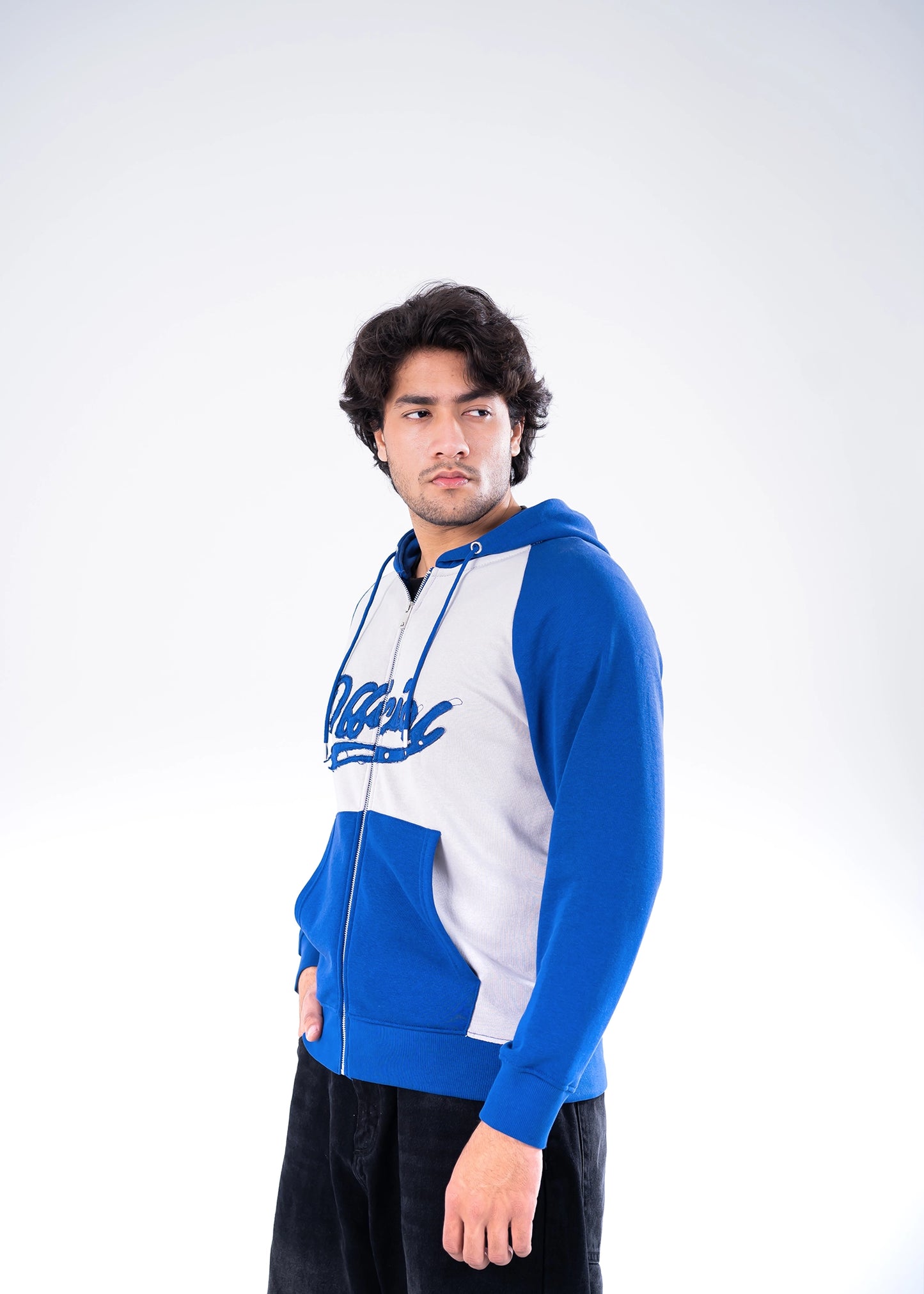 PULL OVER HOODIE KNITTED NAVY & GREY - GTS-B4295