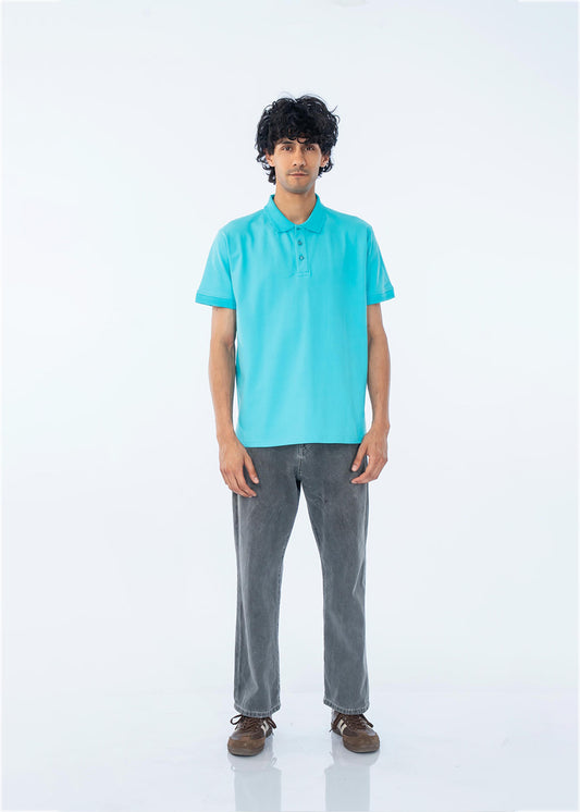 POLO SHIRT COTTON PIQUE AQUA BLUE - GTS-B4335