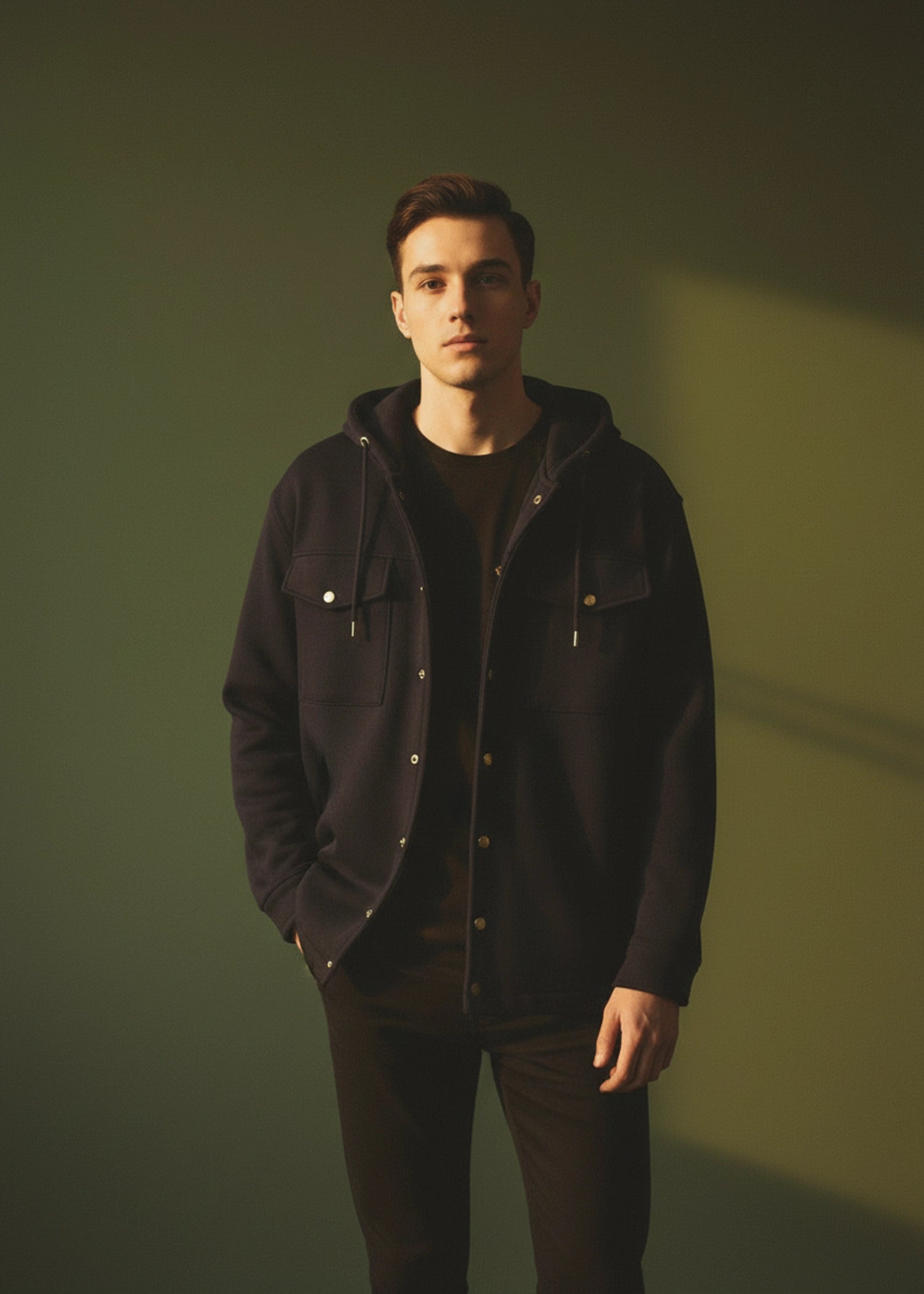 Black pullover hoodie with hood, drawstrings, and front pockets