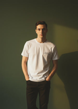 Men's stone T-shirt with crew neck, short sleeves, small chest logo