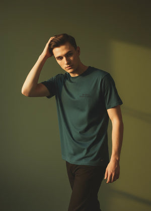 Men's winter T-shirt in teal, short-sleeve crew neck with relaxed fit.
