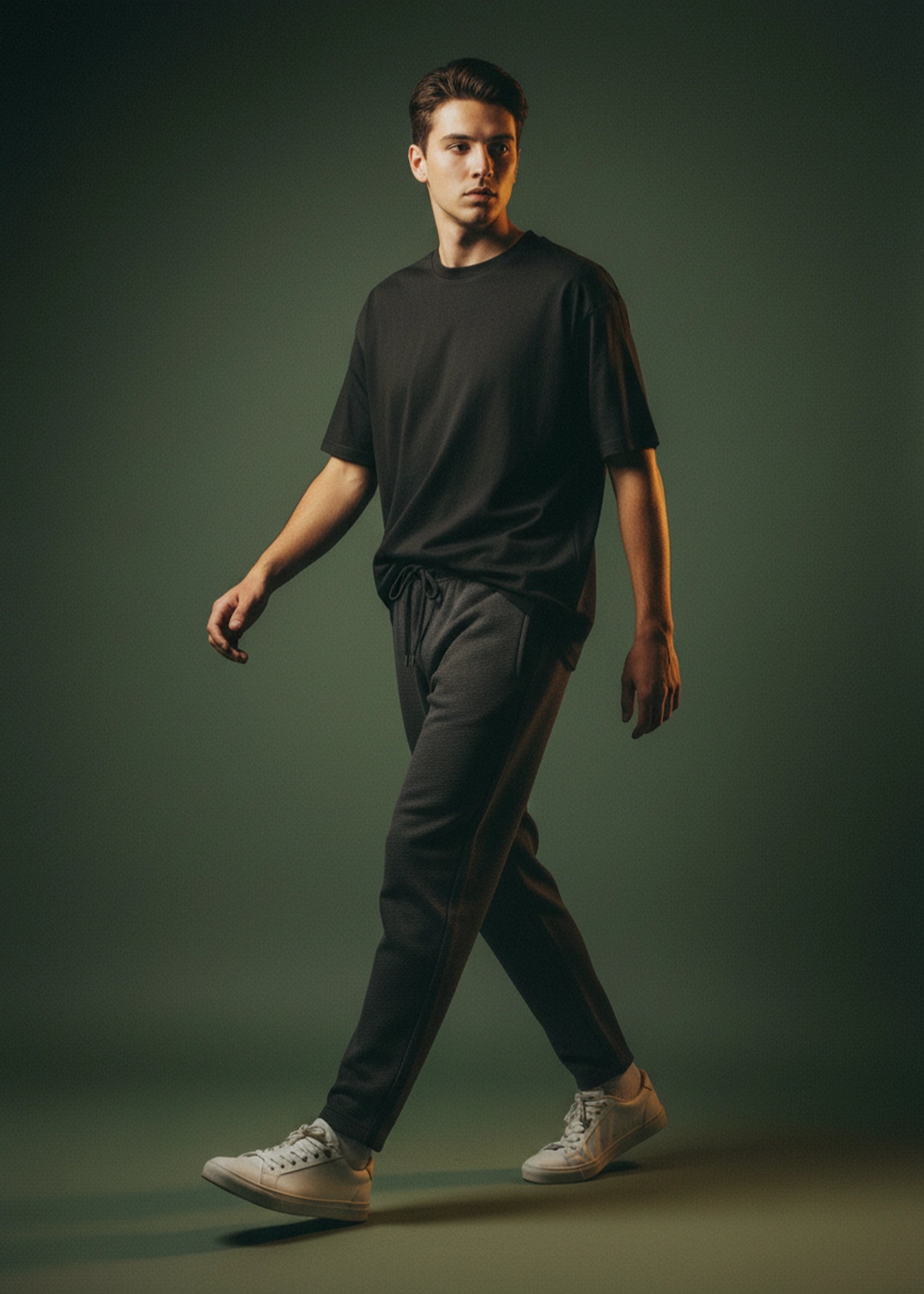 Men's black waffle-knit winter trousers with drawstring and tapered leg