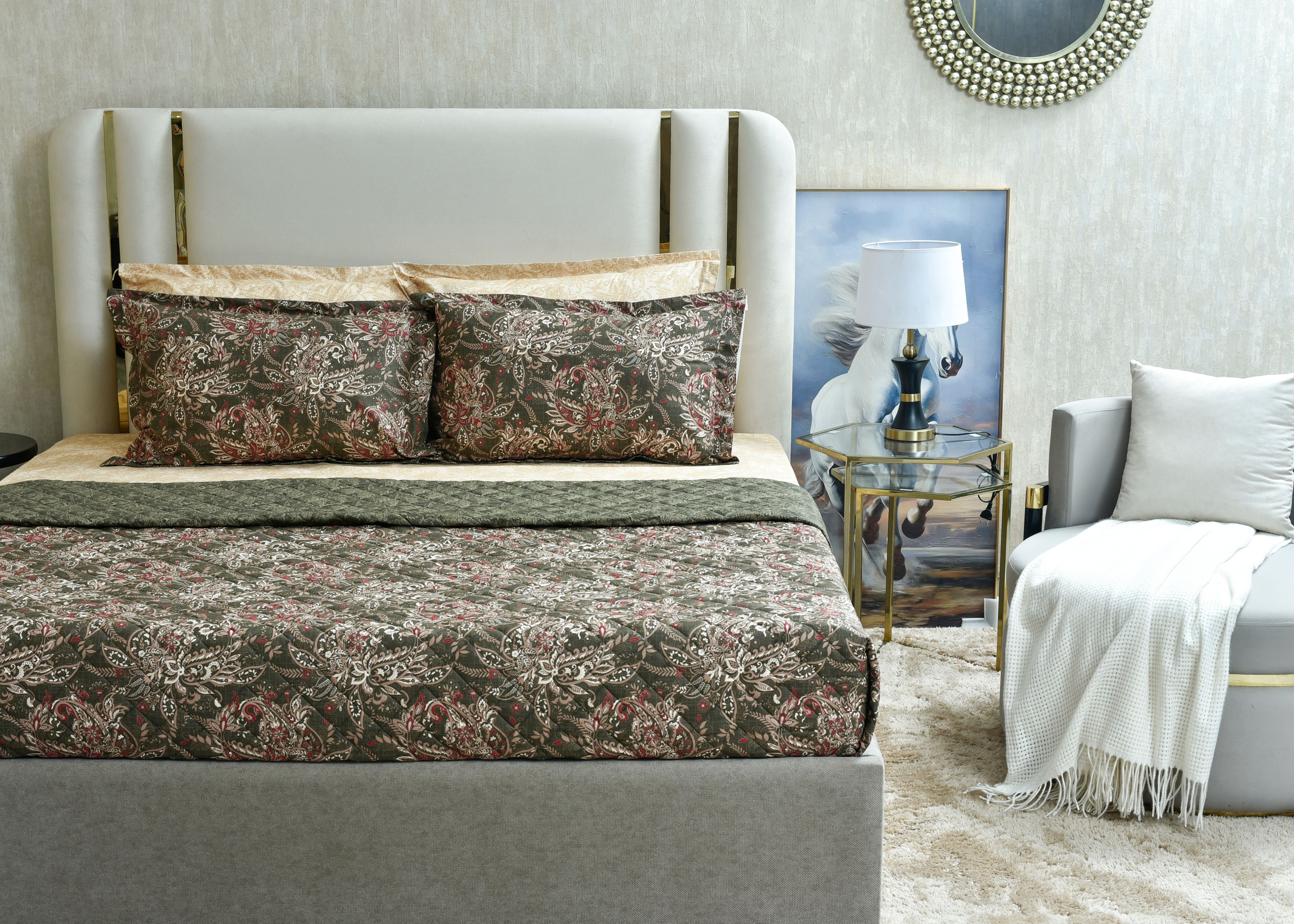 3 Pcs Bed Spread Set Olive | ChenOne Home Textile
