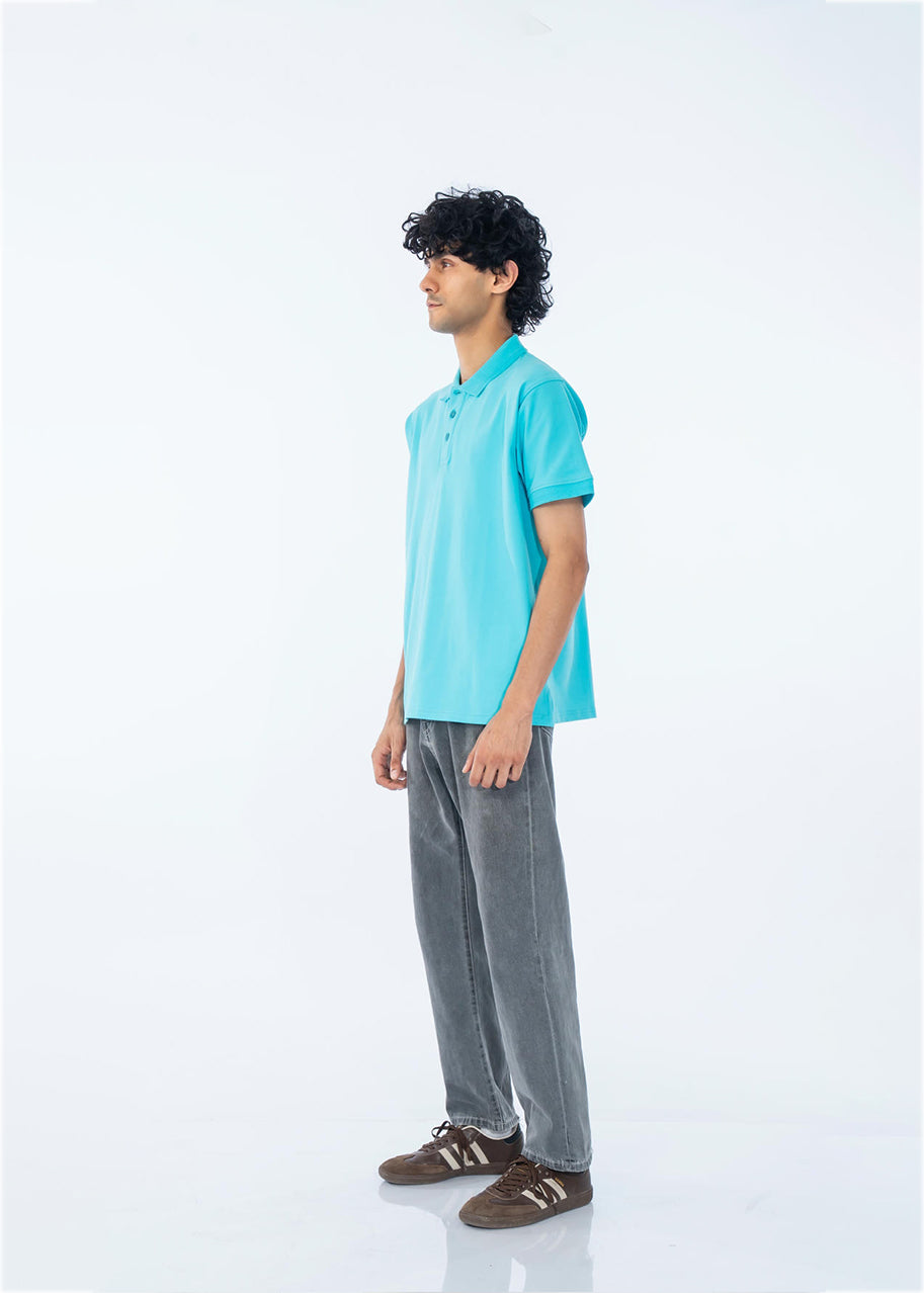 POLO SHIRT COTTON PIQUE AQUA BLUE - GTS-B4335