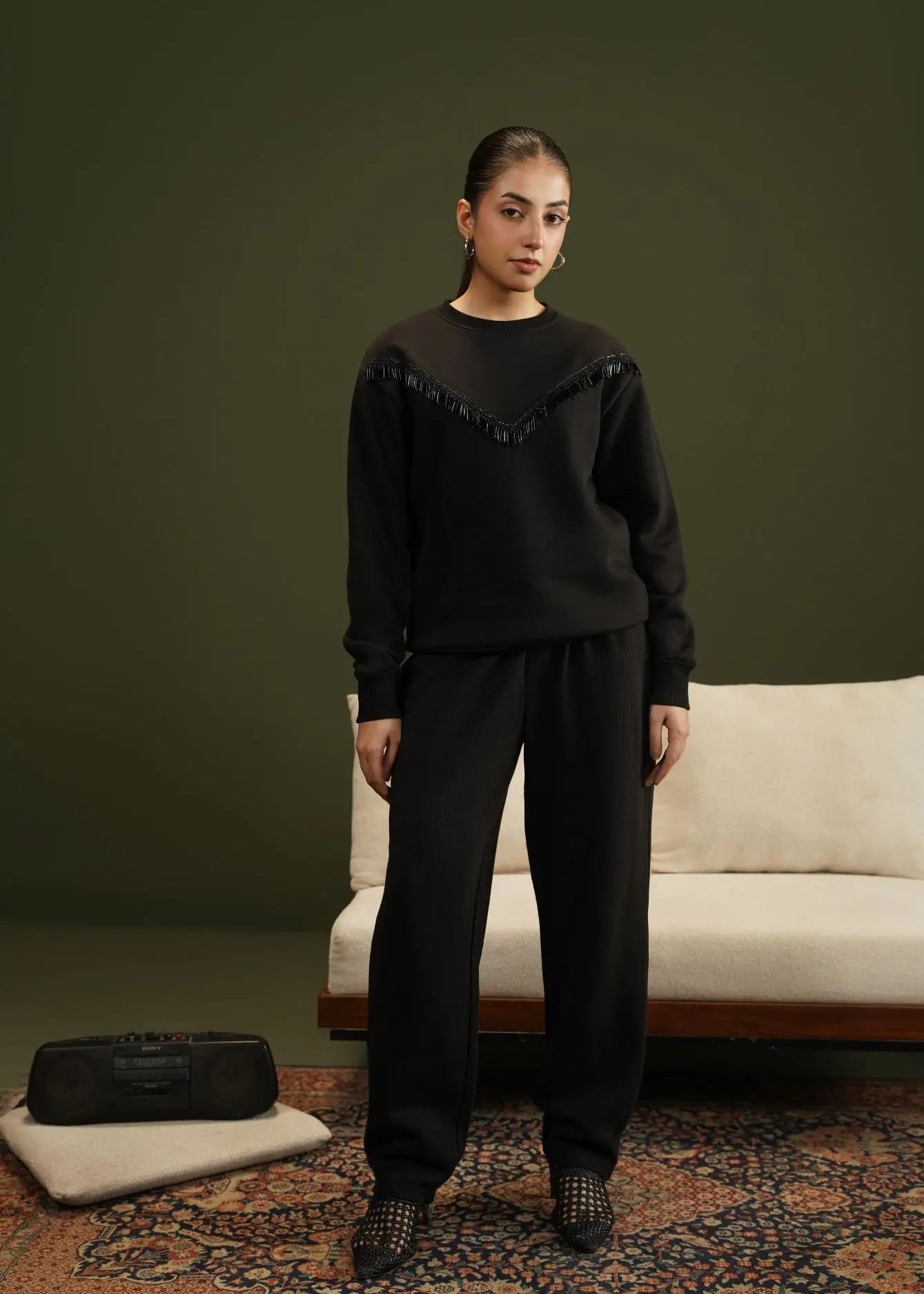 SWEAT SHIRT KNITTED BLACK - LDS-A1784