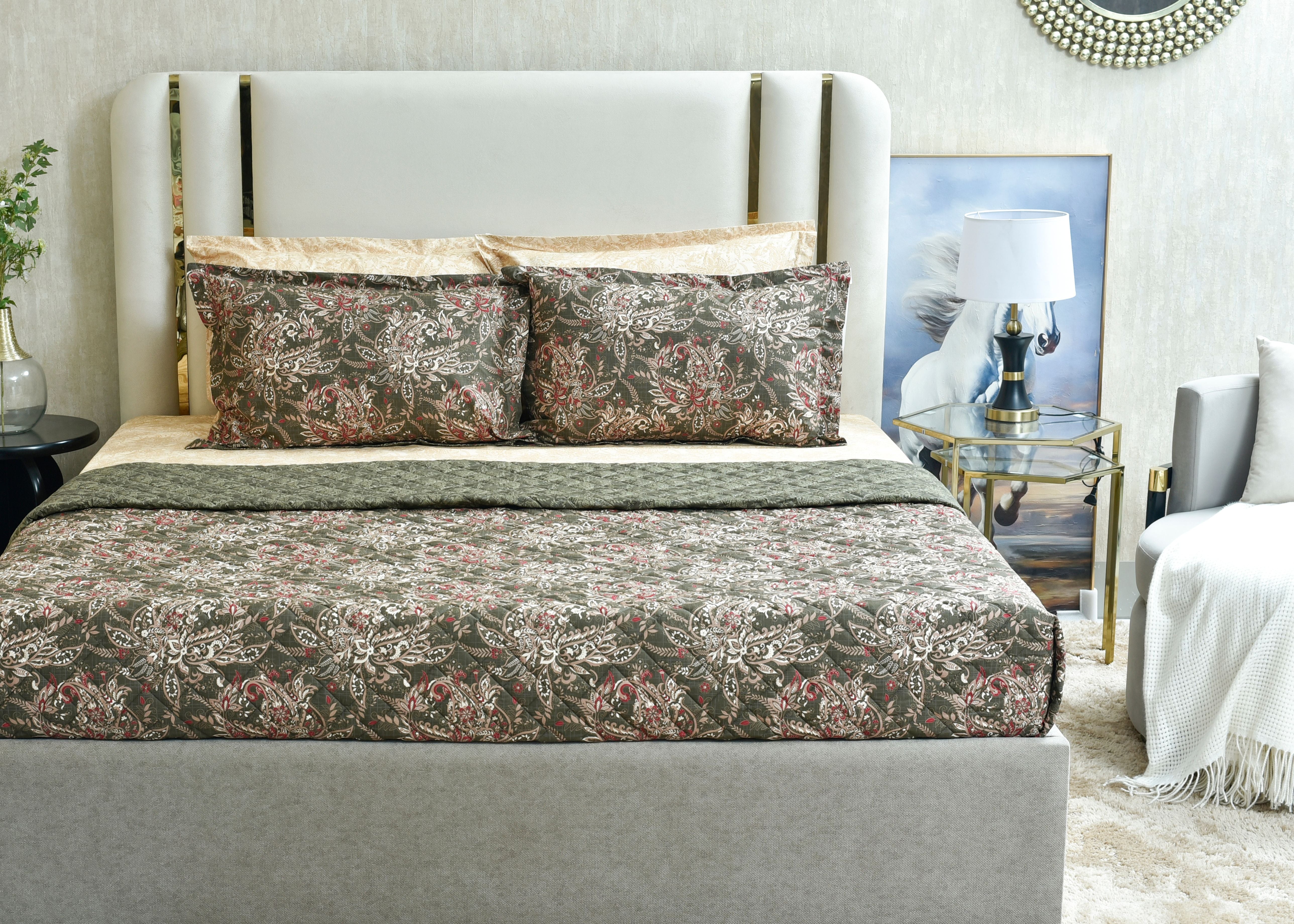3 Pcs Bed Spread Set Olive | ChenOne Home Textile