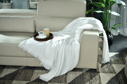 WHITE KNITTED THROW-25 - S-QS096