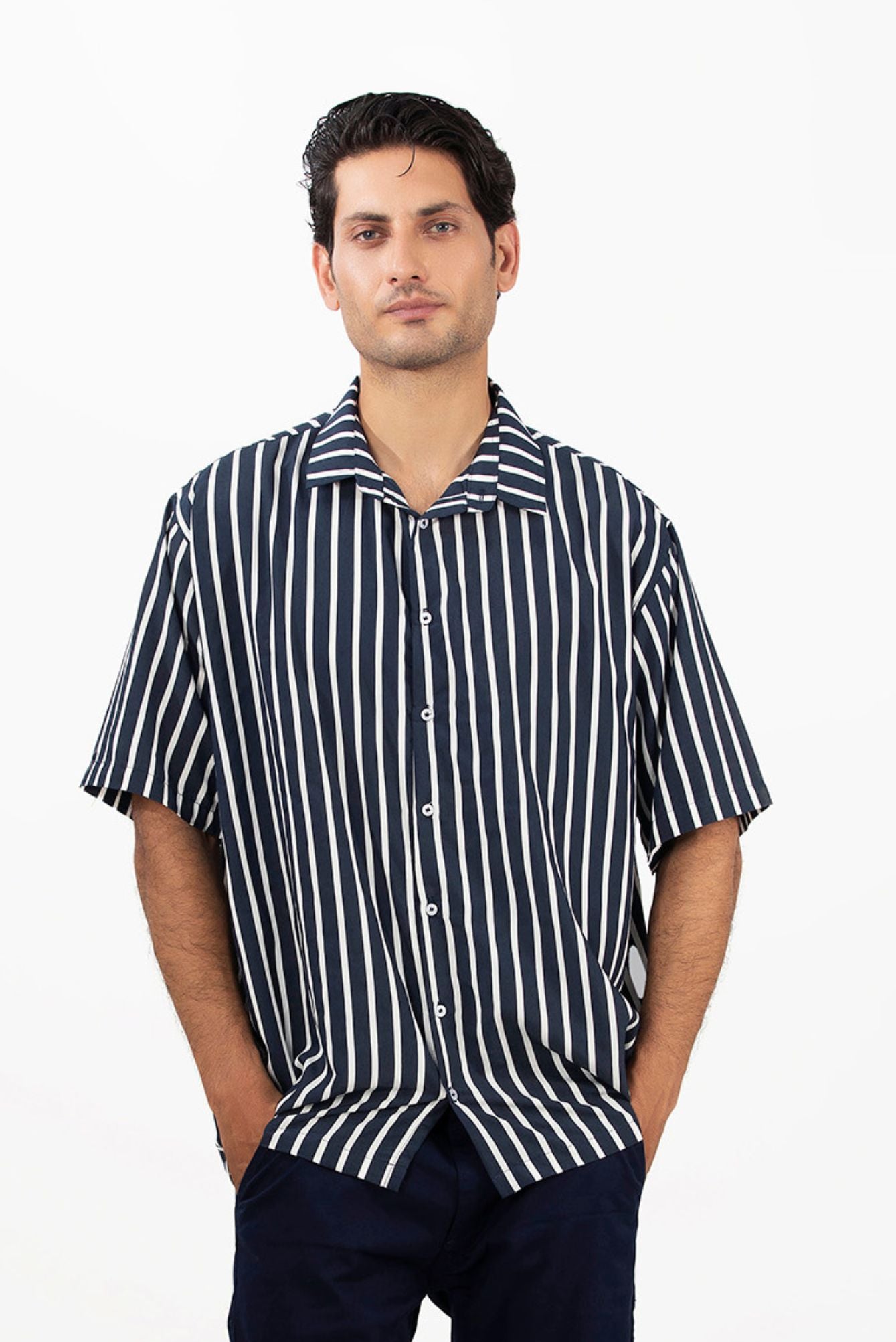 Picture of GTS-6435 SHIRT CASUAL H/SLV BLACK STRIPE - Chenone Official - Online Shopping