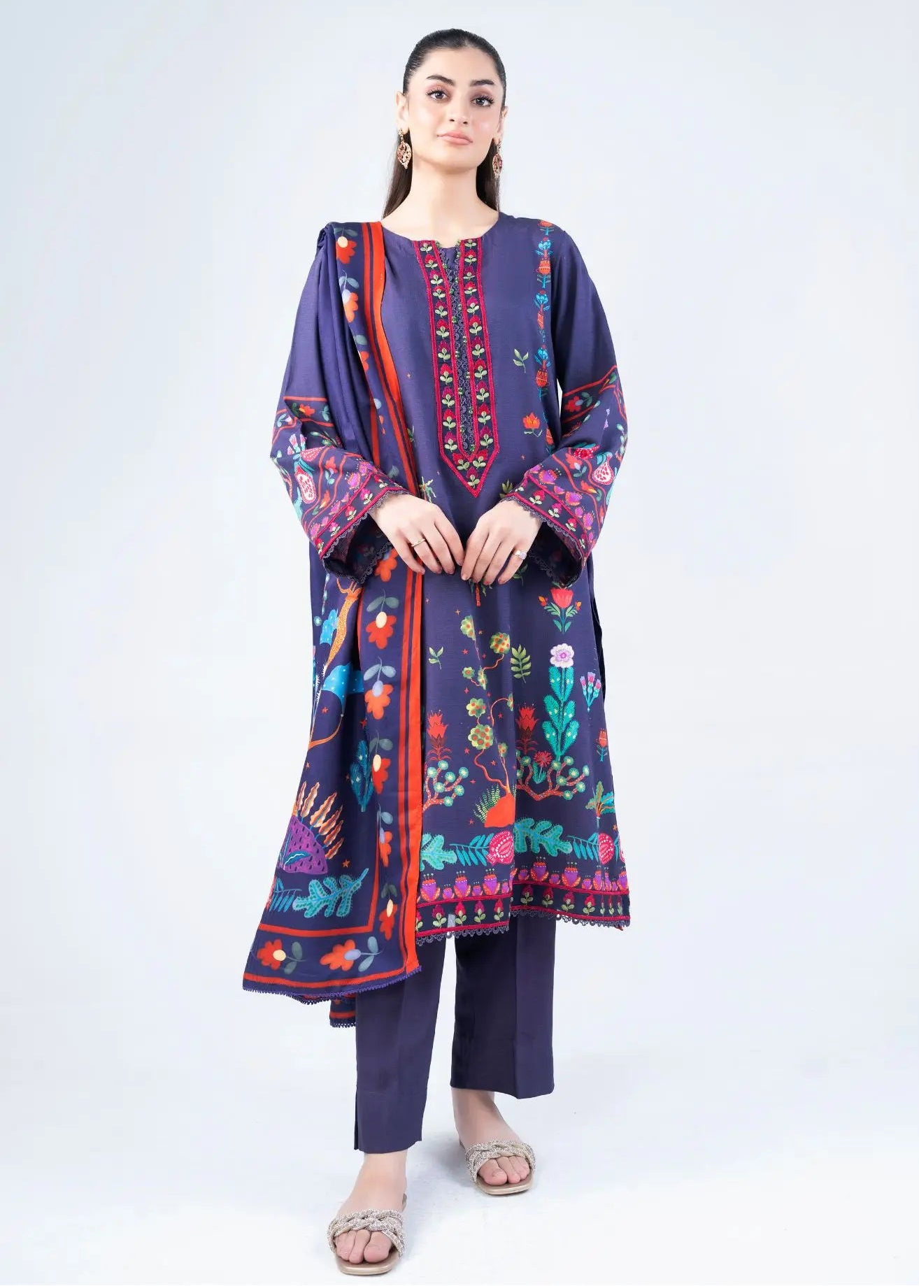 3 PCS SUIT PURPLE PRINTED - LDS-7111