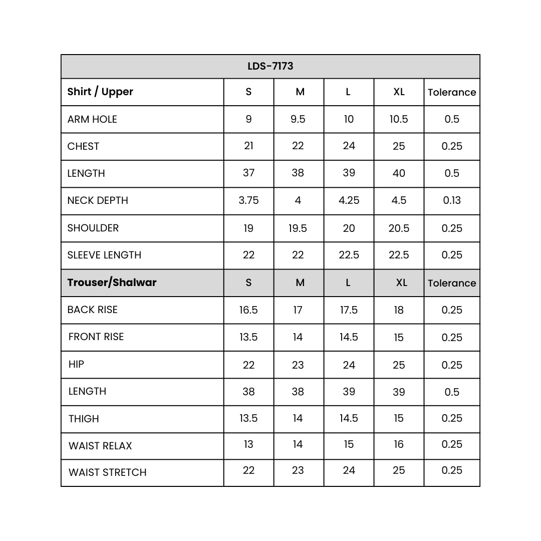 Women's  2 Pcs Suit Printed Size Chart
