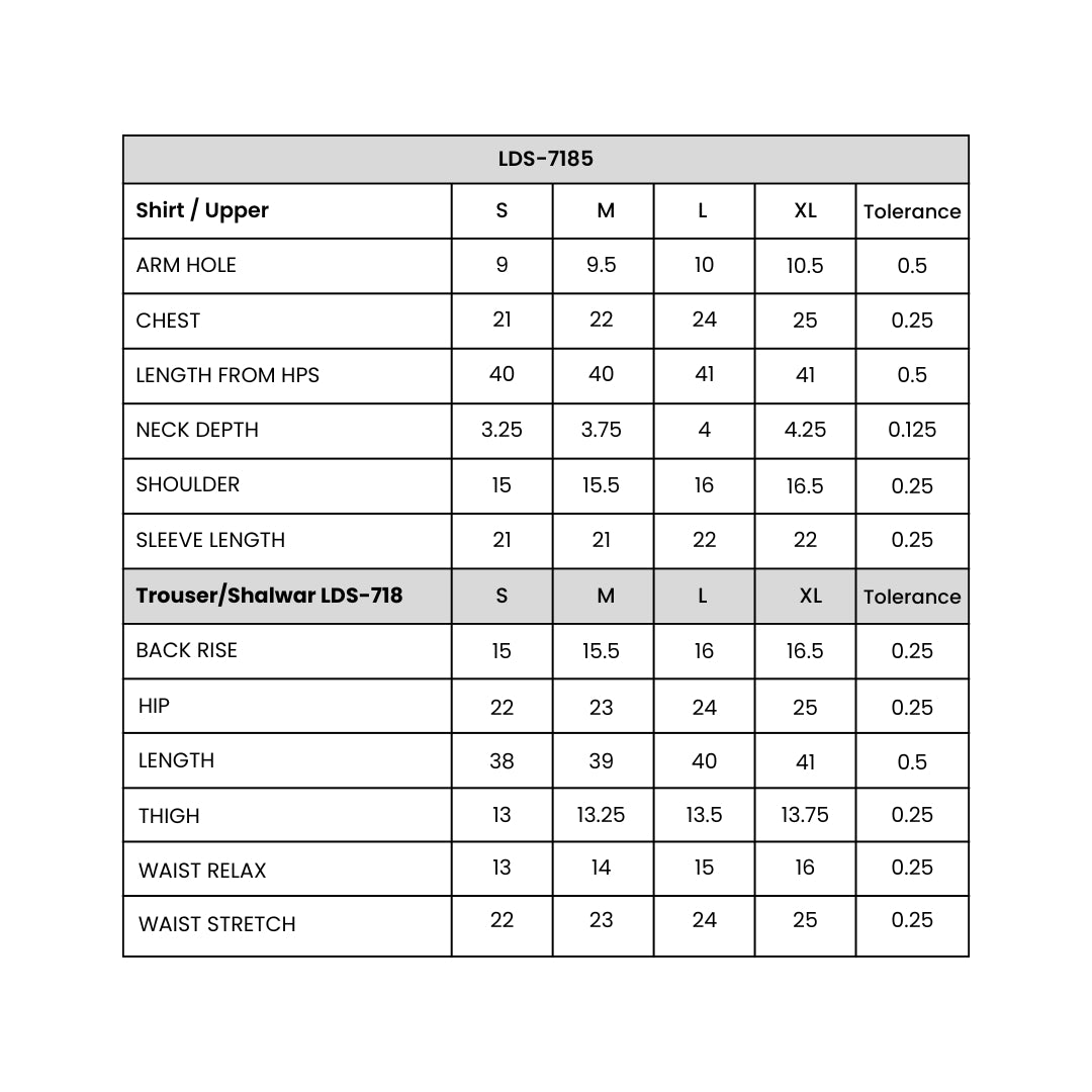 Women's  3 Piece Embroidered Maroon Size Chart