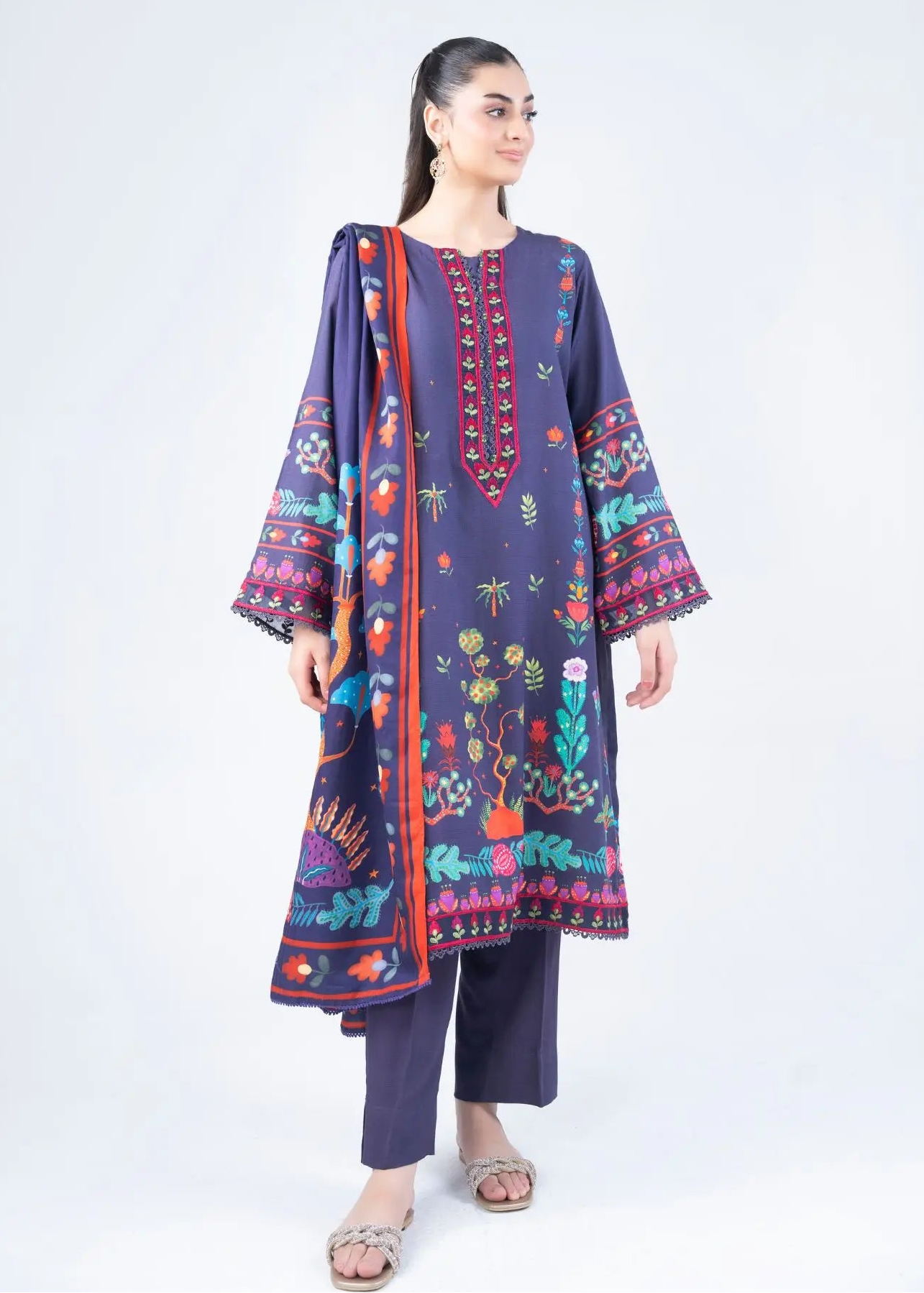 3 PCS SUIT PURPLE PRINTED - LDS-7111