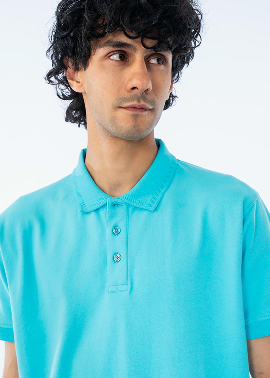 POLO SHIRT COTTON PIQUE AQUA BLUE - GTS-B4335