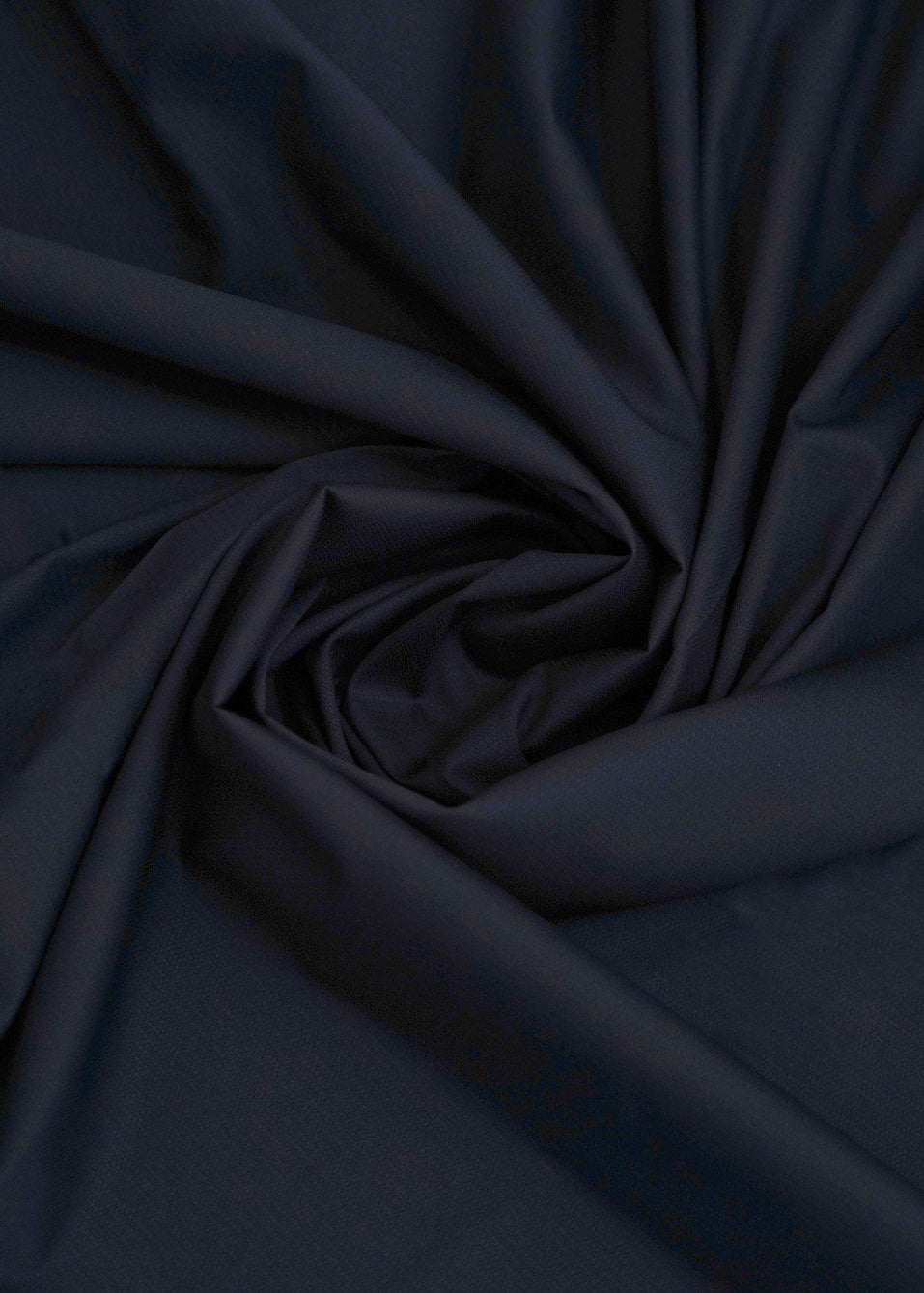 Navy blue dobby fabric with subtle woven texture, draped folds