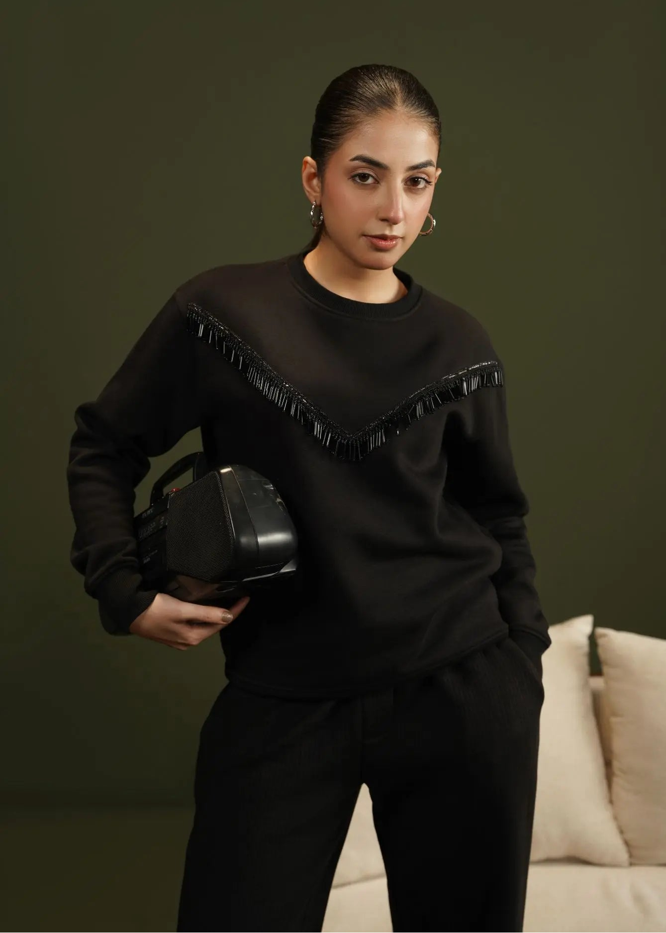 SWEAT SHIRT KNITTED BLACK - LDS-A1784