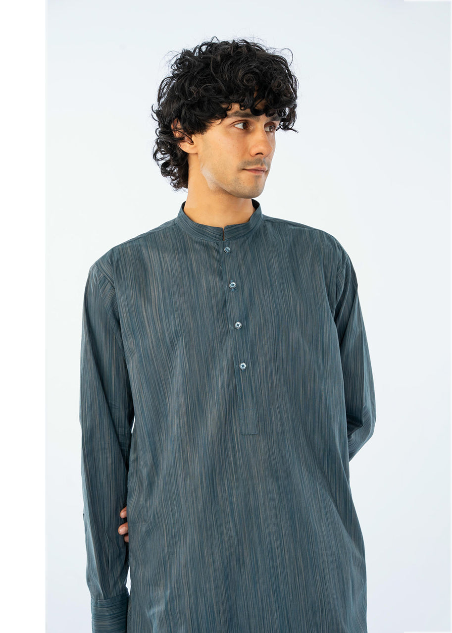 SINGLE KURTA COTTON YARD DYED TEAL BLUE GTS-6552