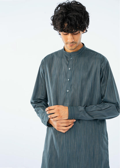 SINGLE KURTA COTTON YARD DYED TEAL BLUE GTS-6552