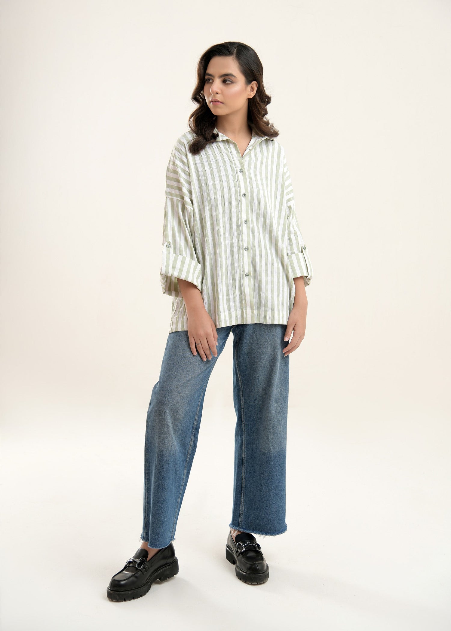 Picture of LDS-6612 WESTERN SHIRT GREEN STRIPE - Chenone Official - Online Shopping