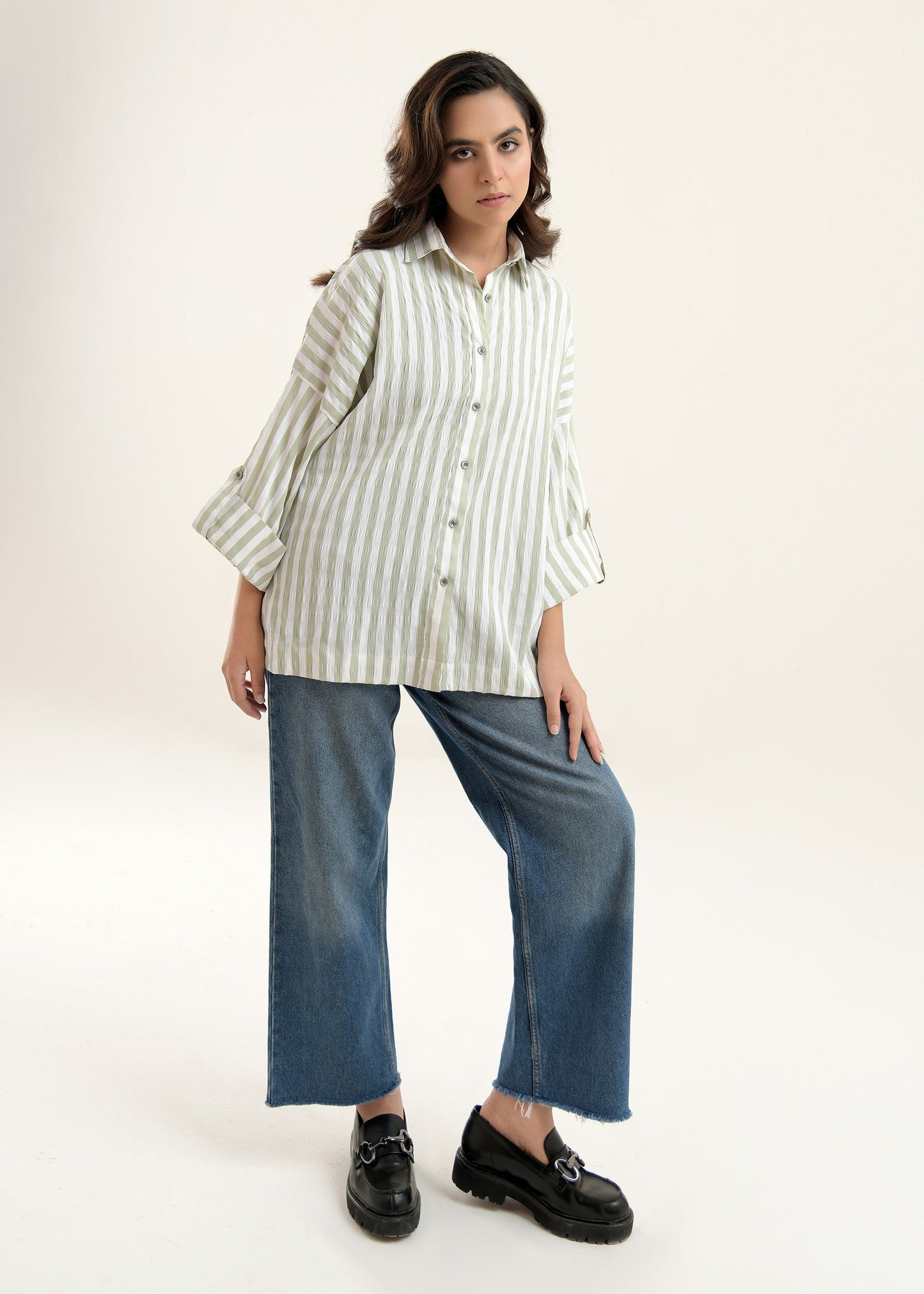 Picture of LDS-6612 WESTERN SHIRT GREEN STRIPE - Chenone Official - Online Shopping