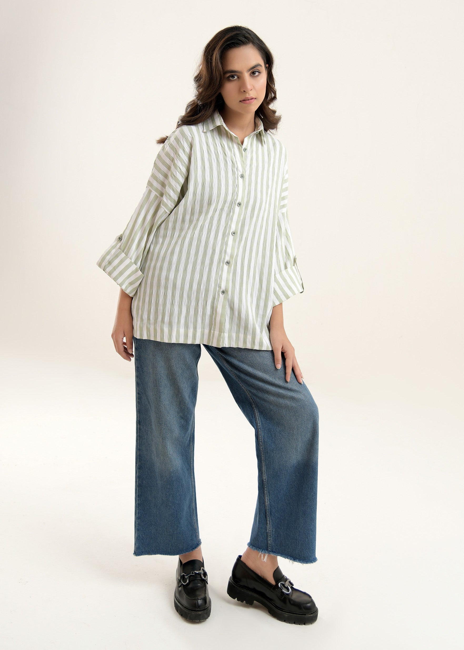 Picture of LDS-6612 WESTERN SHIRT GREEN STRIPE - Chenone Official - Online Shopping