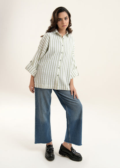 Picture of LDS-6612 WESTERN SHIRT GREEN STRIPE - Chenone Official - Online Shopping