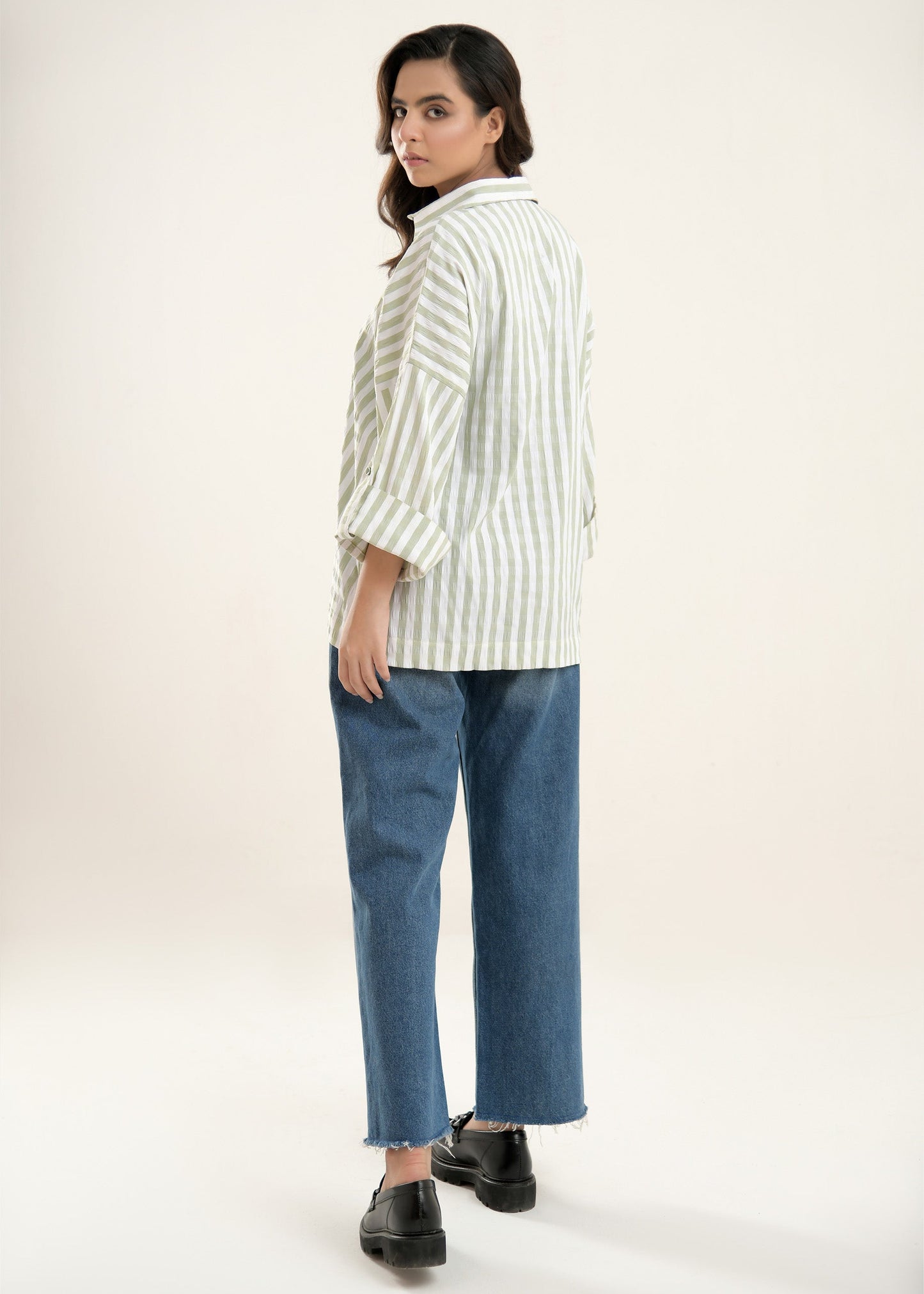 Picture of LDS-6612 WESTERN SHIRT GREEN STRIPE - Chenone Official - Online Shopping