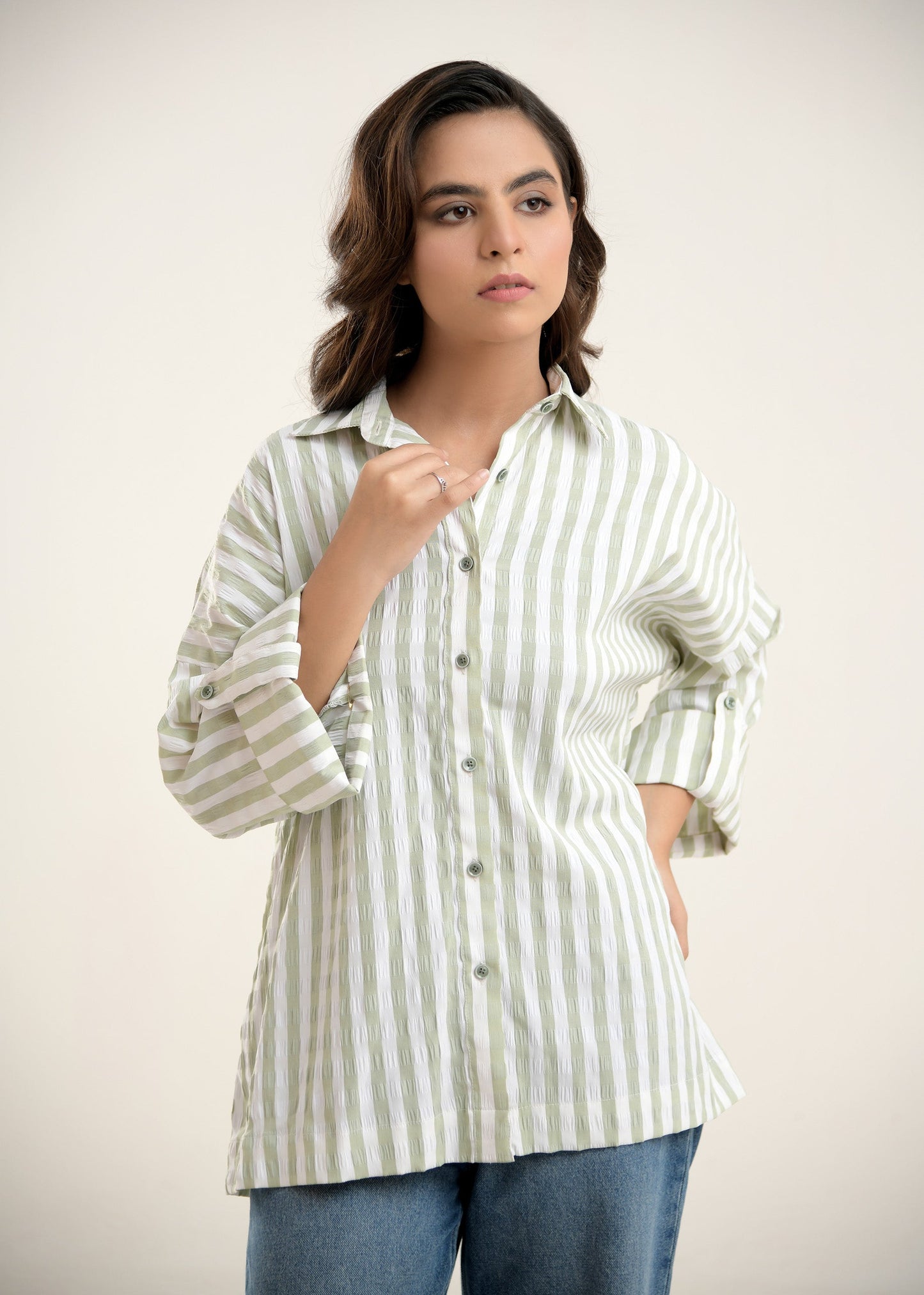 Picture of LDS-6612 WESTERN SHIRT GREEN STRIPE - Chenone Official - Online Shopping