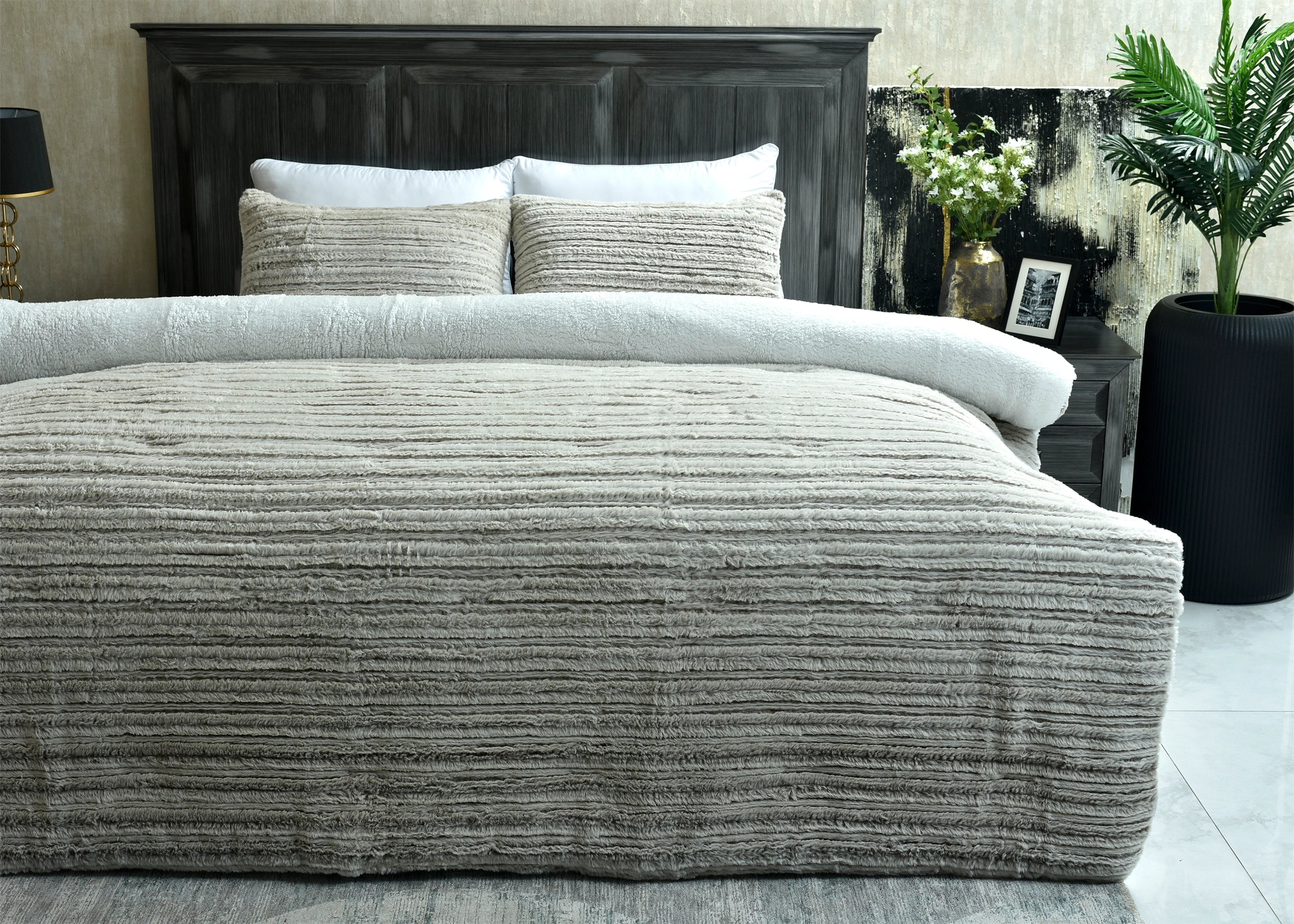 3 Pcs Brushing Rabbit Fur Comforter-26 Set Tan | ChenOne