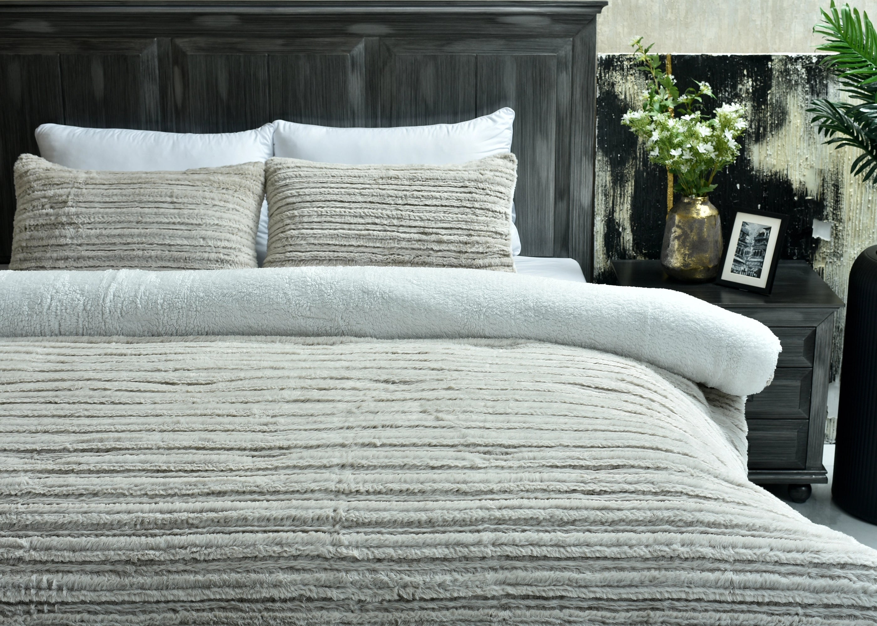 3 Pcs Brushing Rabbit Fur Comforter-26 Set Tan | ChenOne