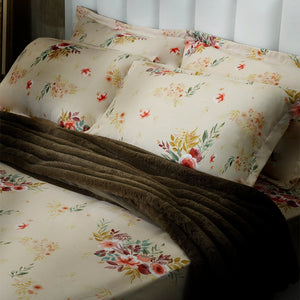 Cotton pillow cover, cream with multicolor floral pattern