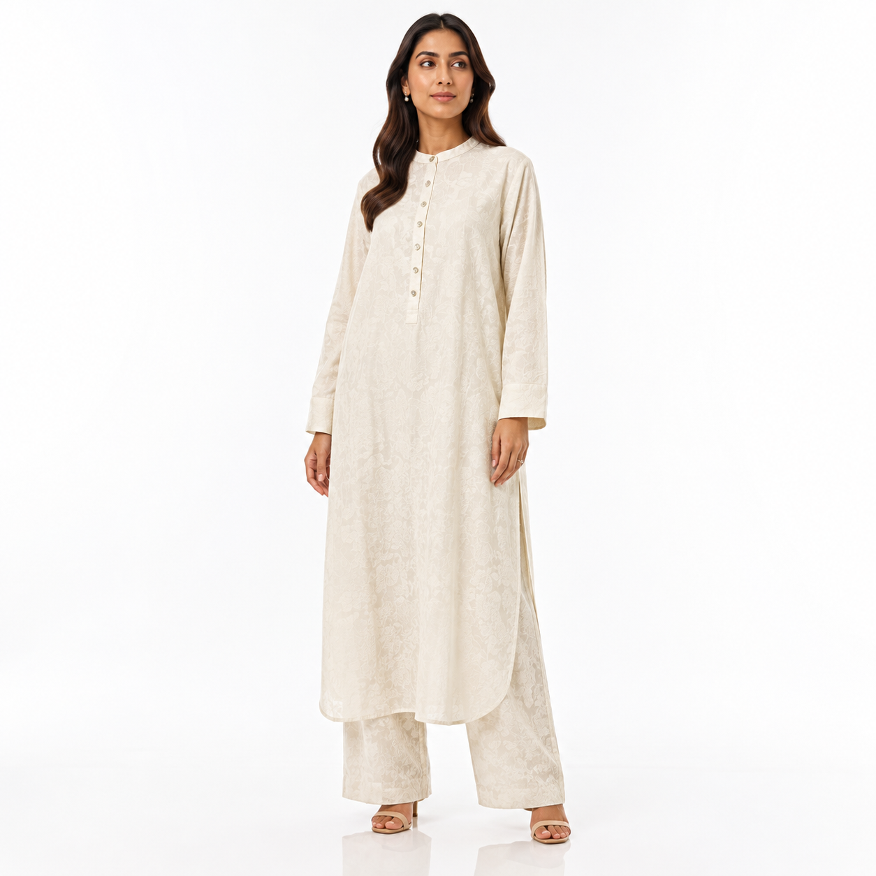 2 Pcs Suit Cream - Women's Summer Eastern Wear | ChenOne