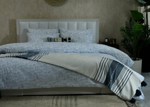 Nautica light blue printed duvet cover set with matching shams and navy striped border