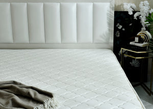 White pocket spring mattress top with patterned quilting and smooth edge