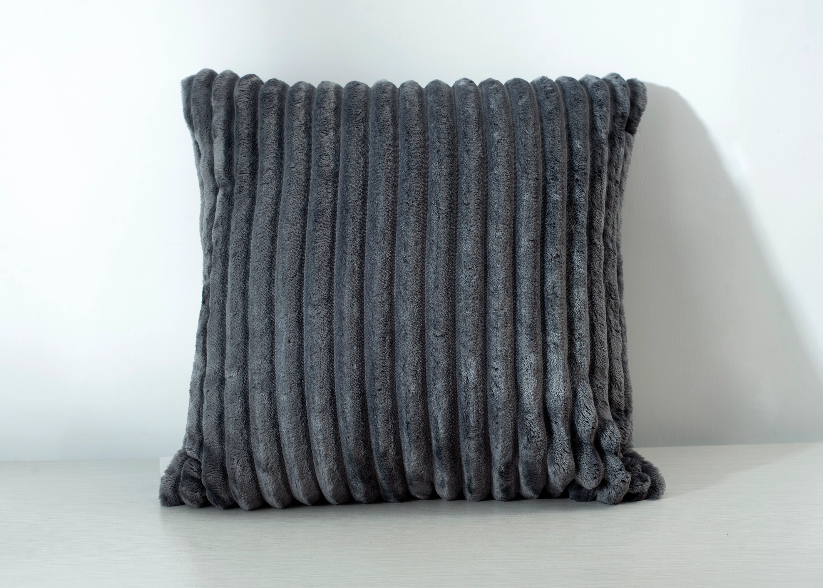 Grey Thin Stripe 18x18 Filled Fur Cushion | ChenOne