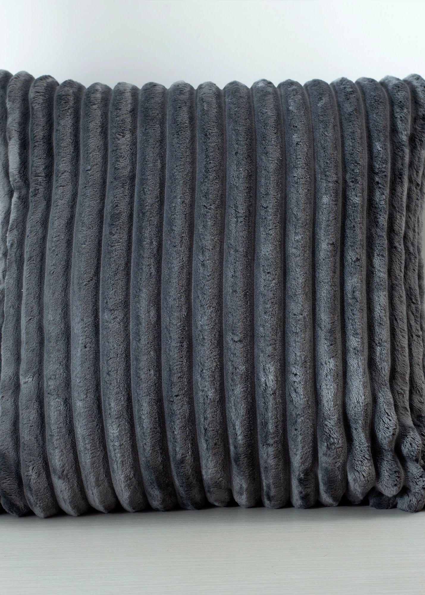 GREY THIN STRIPE 18X18 FILLED FUR CUSHION-25
