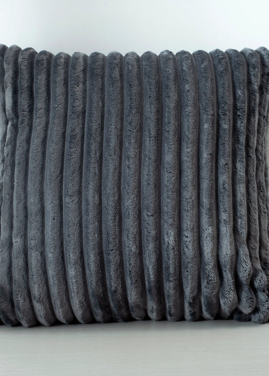 GREY THIN STRIPE 18X18 FILLED FUR CUSHION-25
