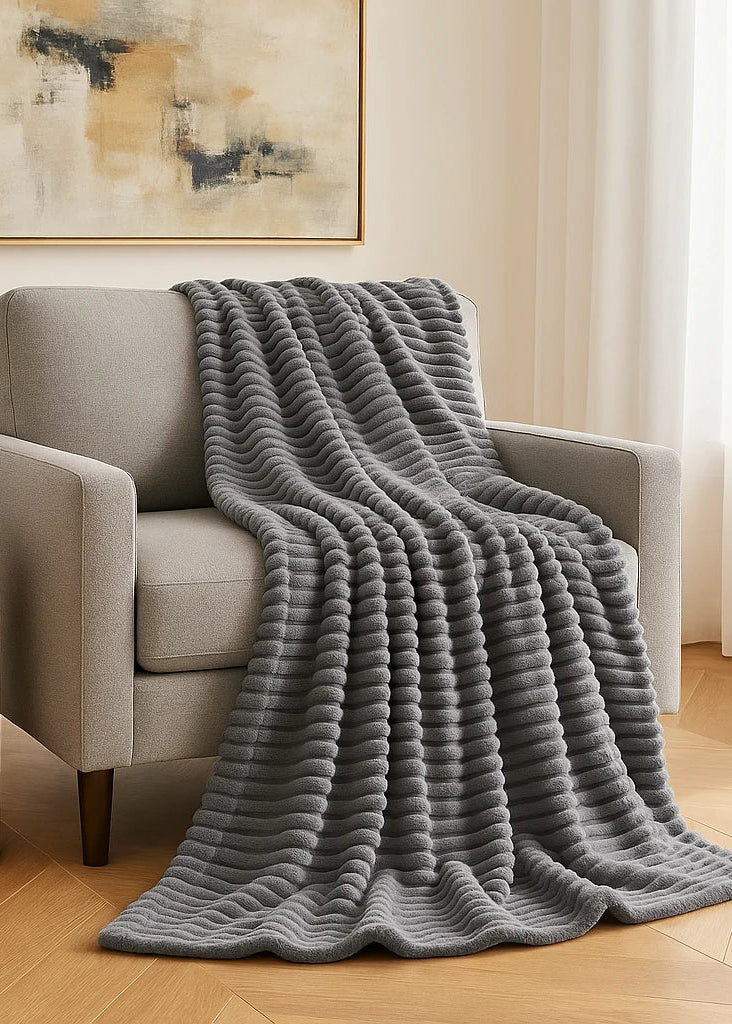 Picture of FUR THROW THIN STRIPE GREY - Chenone Official - Online Shopping