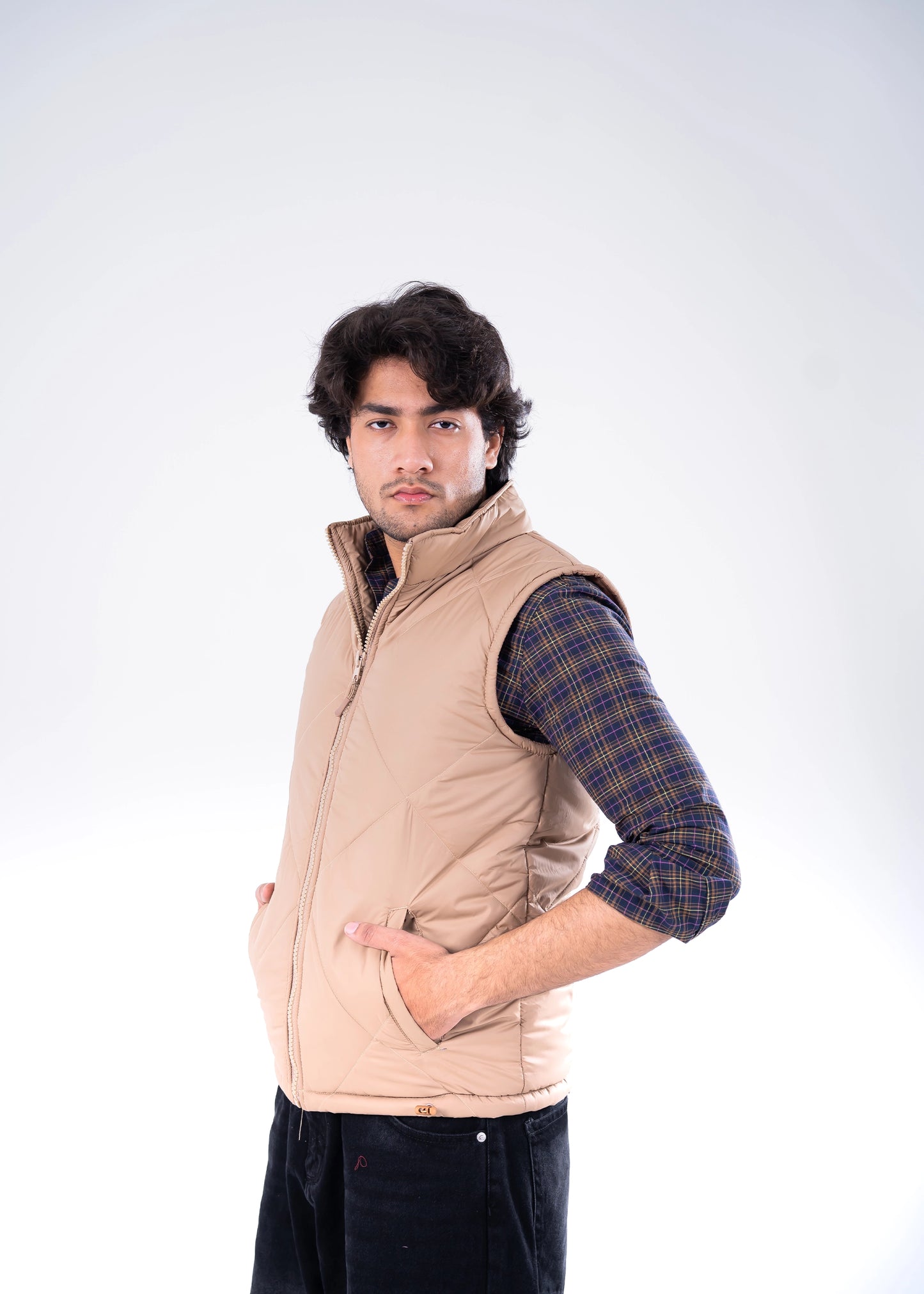 BUBBLE/QUILTED JACKET H/SLV BEIGE - GTS-6385